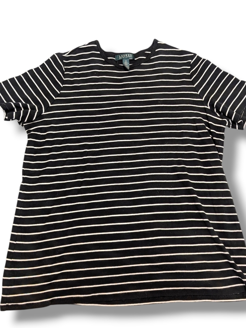Lauren Ralph Polo Women's Crew Neck Striped Stretch Cotton Tee (1x, Black/White)